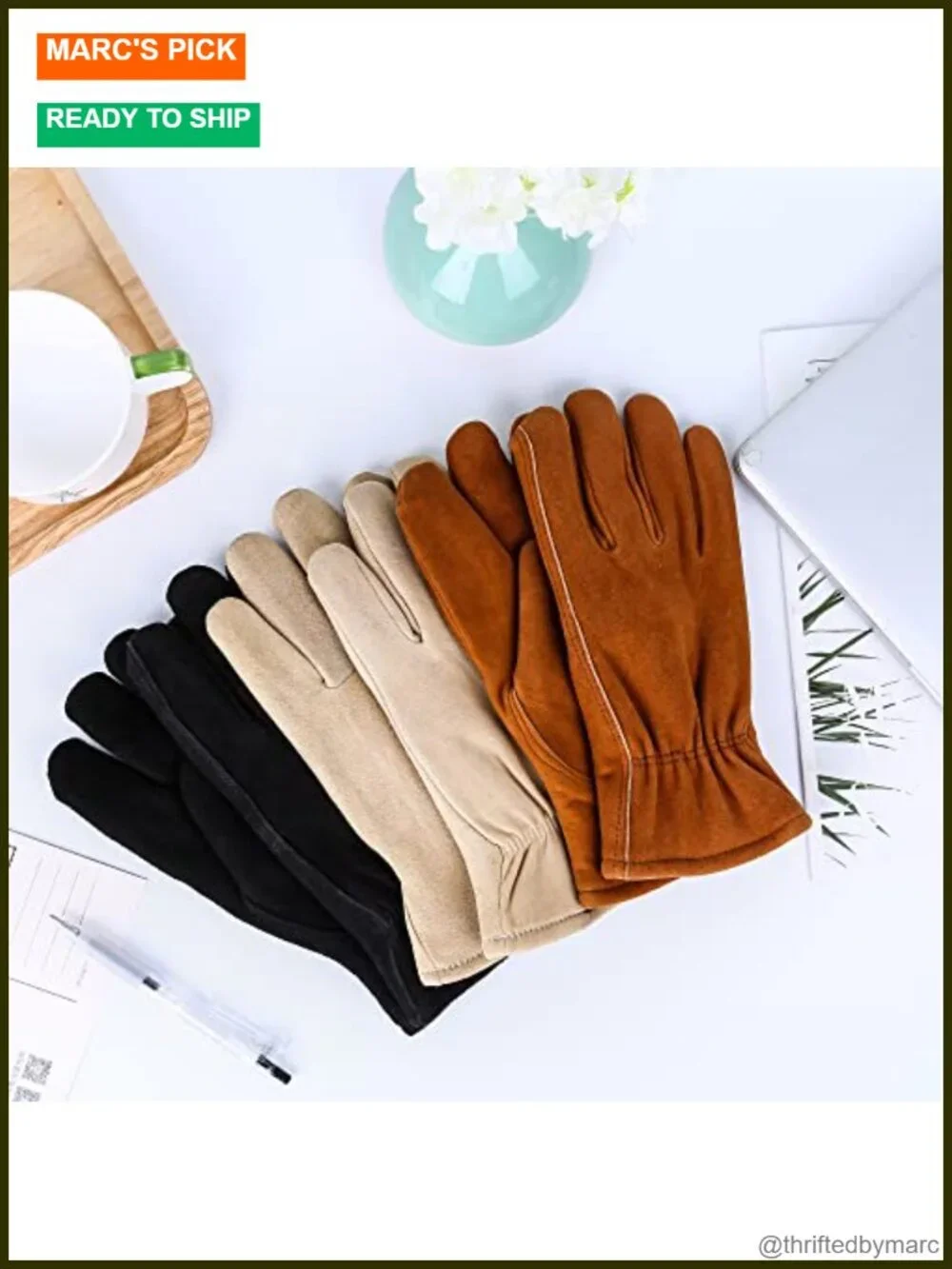 Genuine Deerskin Suede Winter Work Gloves with 3M Thinsulate Insulation